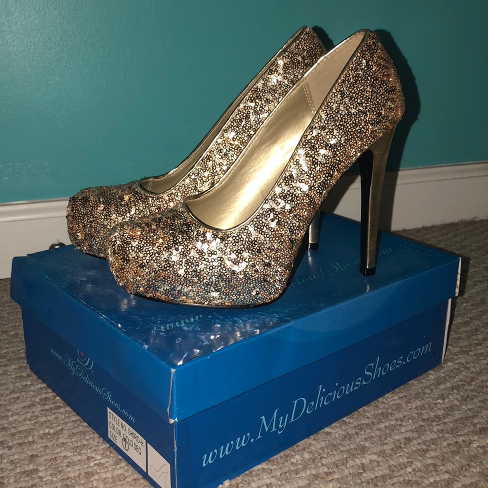 Gold Sequined Heels
